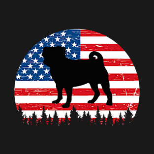 Vintage Retro Pugs American Flag 4th of July Gifts T-Shirt