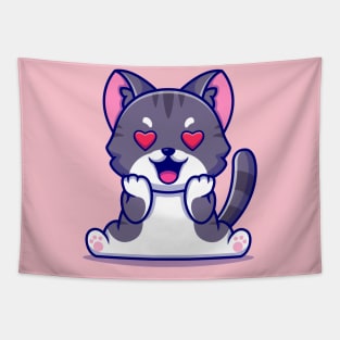 Cute Cat Falling In Love Cartoon Tapestry