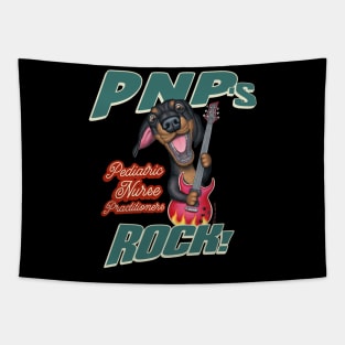 Cute Doxie Dog on a PNP's Rock Dachshund tee Tapestry