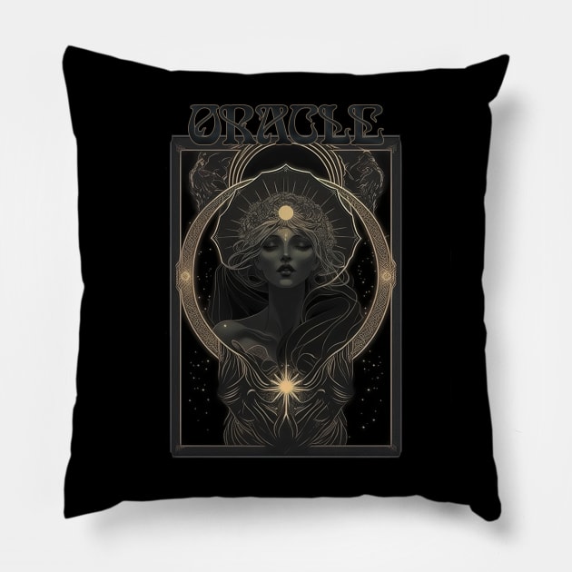 Oracle - Ancient Witch Priestess of Prophecy Art Nouveau Pillow by AltrusianGrace