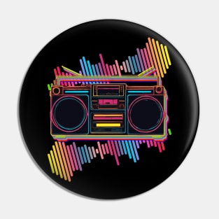 RETRO VINTAGE NEON COLORED BOOMBOX WITH SOUND WAVES Pin