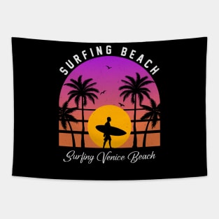 Sunset Vintage Venice Beach Waves Vacation Surfing Paradise Tapestry