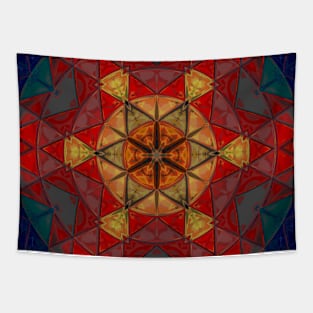 Mosaic Mandala Flower Red Blue and Yellow Tapestry