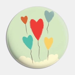 Heart Balloons above the Clouds Pin