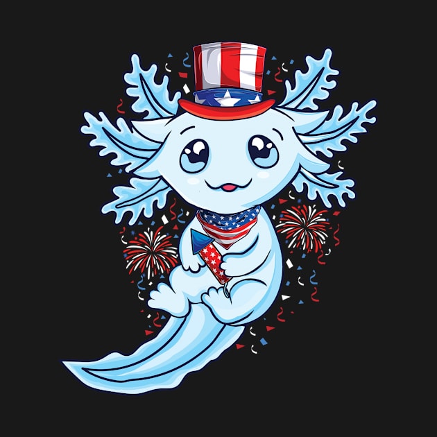 USA American Flag kawaii Axolotl American flag 4th of July by UNXart