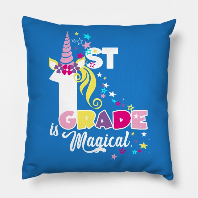 First Grade Girls 1st Grader Gift Magical Unicorn Lover Gift Pillow by Bezra