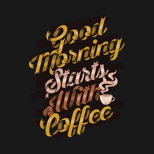 Good morning stars with coffee, coffee slogan black letters by Muse