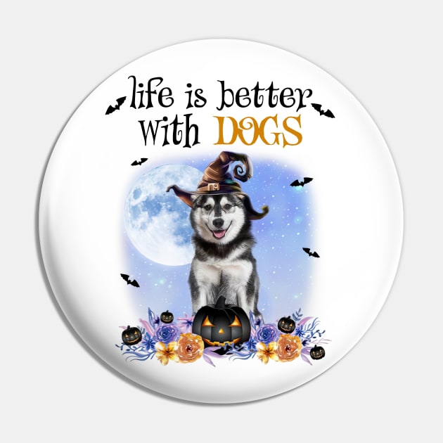 Husky Witch Hat Life Is Better With Dogs Halloween Pin by cyberpunk art