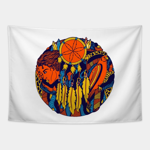 Orange Blue Dream Falcon Tapestry by kenallouis