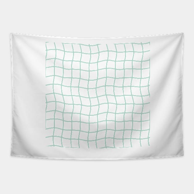 Minimal Abstract Squiggle Grid - Pastel Teal Green Tapestry by JuneNostalgia