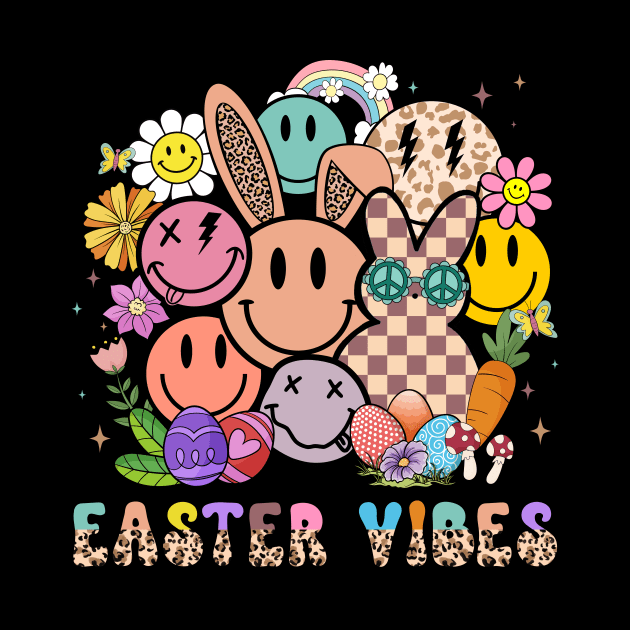 Easter Vibes Hippie Groovy Cute Bunny Ears by inksplashcreations