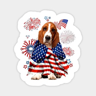Basset Hound Dog American USA Flag 4th of July Dog Lover Magnet