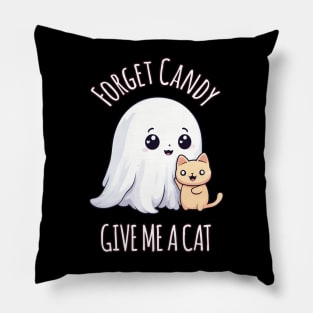 Kawaii Halloween Cat Ghost - Forget Candy, Give Me a Cat Pillow