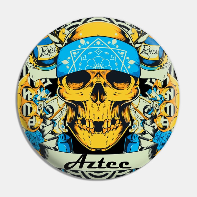 Aztec Floral Zombie Skull Pin by XOZ