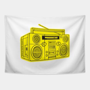 Boombox (Black Lines + Yellow Drop Shadow) Analog / Music Tapestry