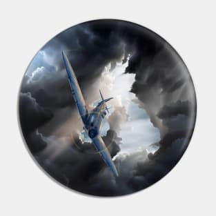 Spitfire Aircraft surrounded by dark clouds Pin