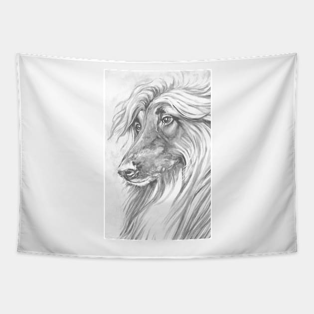 Afghan Hound Head in greyscale. Tapestry by chepea2