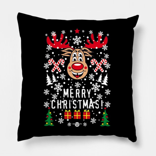 215 Reindeer Rudolph Merry Christmas Funny Deer Pillow by Margarita7