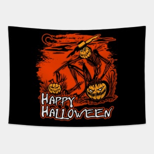 Happy Halloween Scarecrow And Pumpkins Tapestry