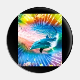 Dolphin Swimming Riding Surfing Wave Tie Tye Dye Pin