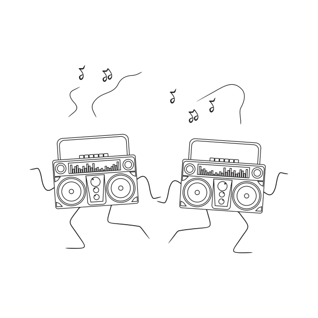 line art illustration of a pair of old school radios dancing together by bloomroge