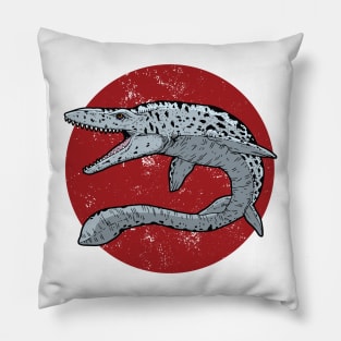 Mosasaurus on Red Circle Pillow