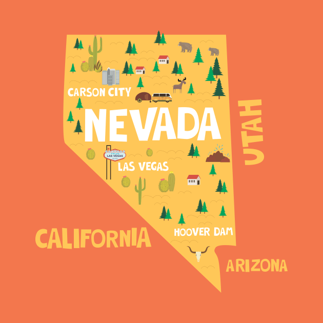 Nevada State USA Illustrated Map by JunkyDotCom