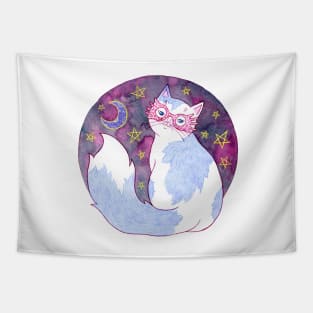Witch Cat with Glasses Tapestry