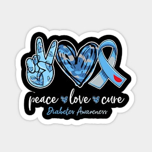 Peace love cure blue ribbon diabetes awareness month Magnet