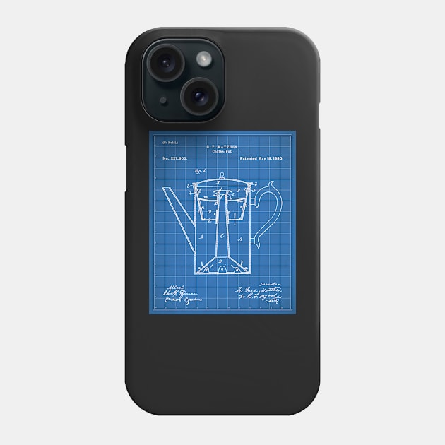 Coffee Percolator Patent - Coffee Lover Kitchen Decor Art - Blueprint Phone Case by patentpress