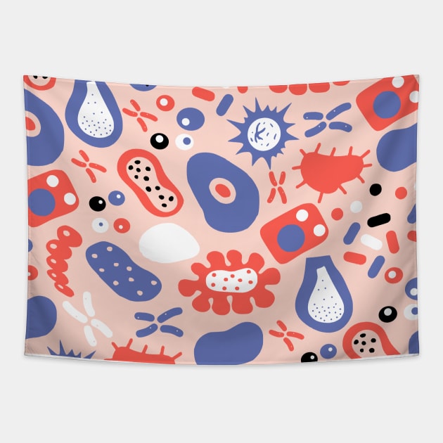 Biology pattern with microbes and bacteria cells Tapestry by kapotka