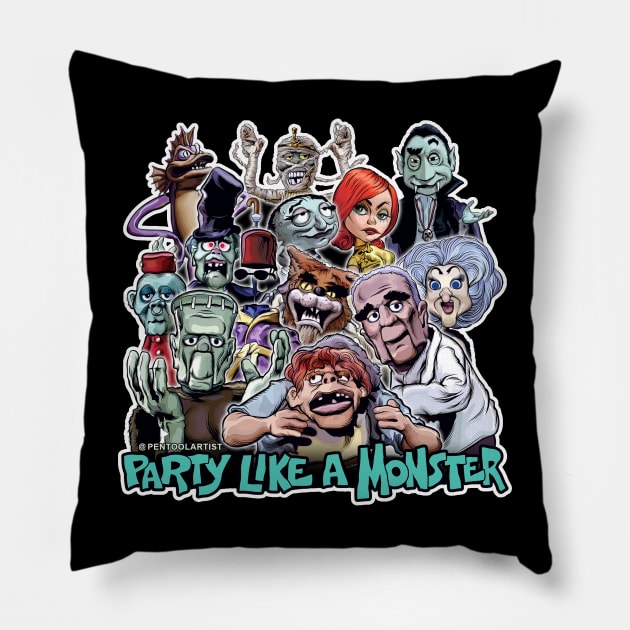 Party Like a Monster Pillow by pentoolarts