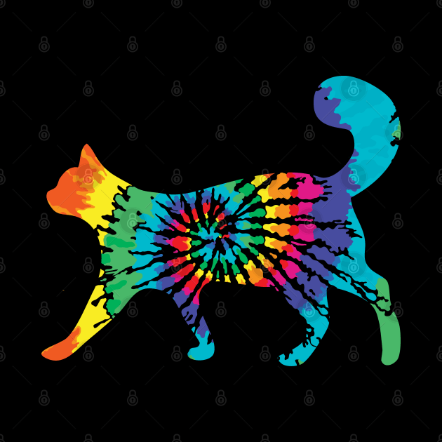 Tie Dye Cat Colorful Rainbow Peace Hippy by aneisha