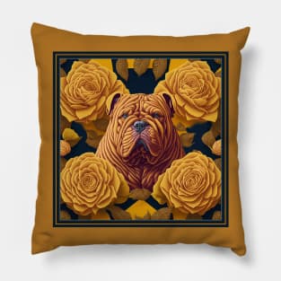 Dogs, sharpei dog and flowers, dog, style vector (Yellow version #2 sharpei) Pillow
