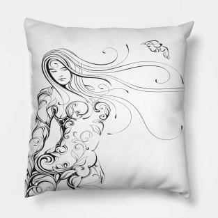 bird woman abstract art Pillow