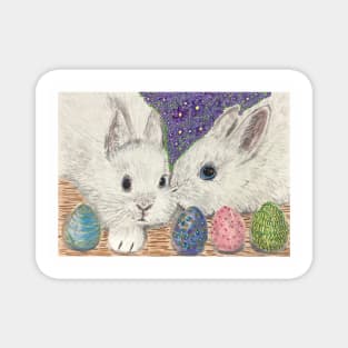 Easter Bunnies spring-colored eggs Magnet