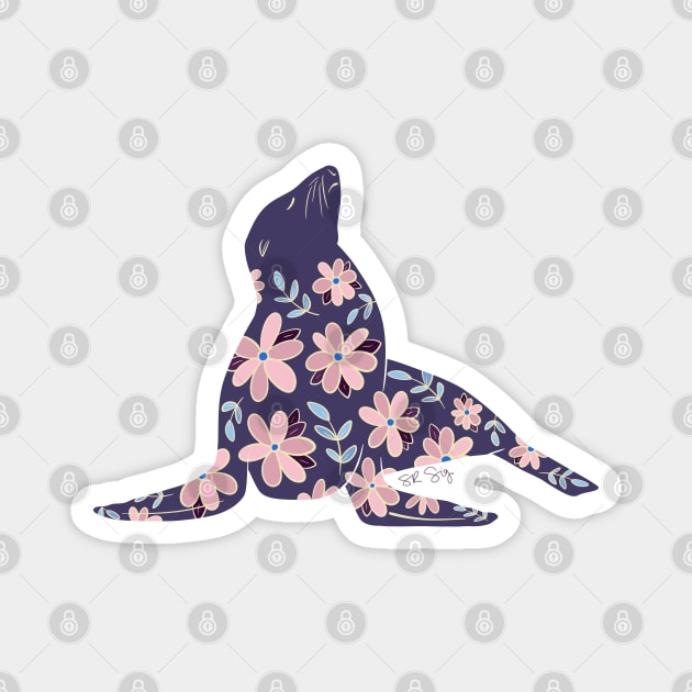 Floral Seal - muted cool colors Magnet by SRSigs