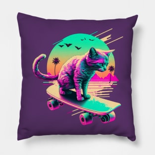 Cat on a Skateboard Pillow