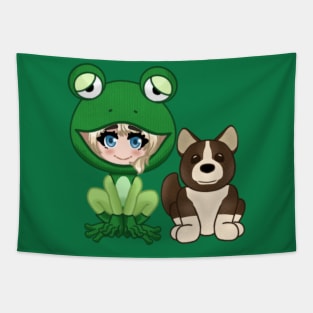 Frog Fiona and Plush Hewie Tapestry