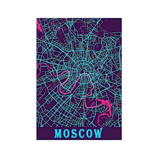 Moscow Neon City Map, Moscow Minimalist City Map Art Print T-Shirt