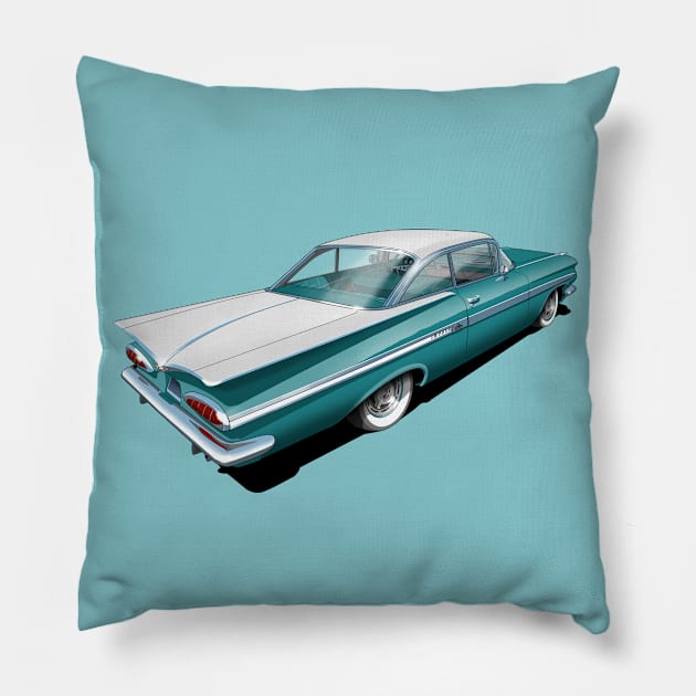 1959 Chevrolet Impala in turquoise and white Pillow by candcretro