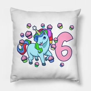 I am 6 with unicorn - girl birthday 6 years old Pillow