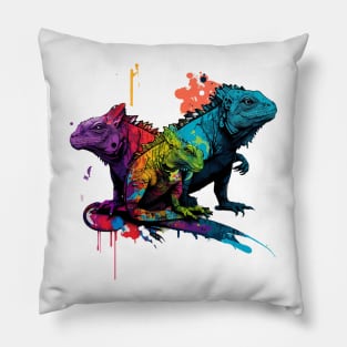 Colorful Iguana Art Pillow