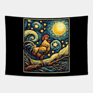 Clucking Companions Chicken Starry Night Tee for Poultry Enthusiasts Tapestry