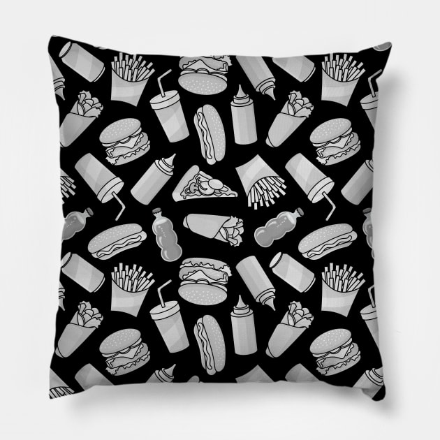 White Fast Food Icons Pattern Pillow by sifis