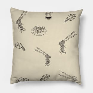 Japanese Foods Pattern Black Pillow