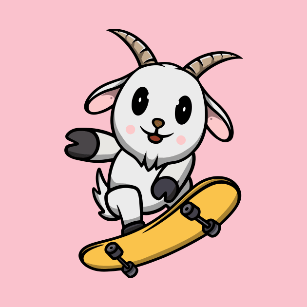 Cute Goat Playing Skateboard by Cubbone