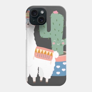 Hipster Llama and Kawaii Cactus Illustration Phone Case