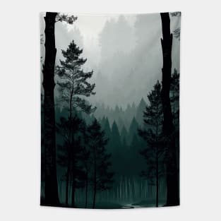 Tall Pine Forest in the Fog Tapestry