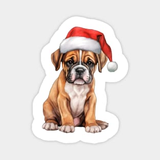 Boxer Dog in Santa Hat Magnet